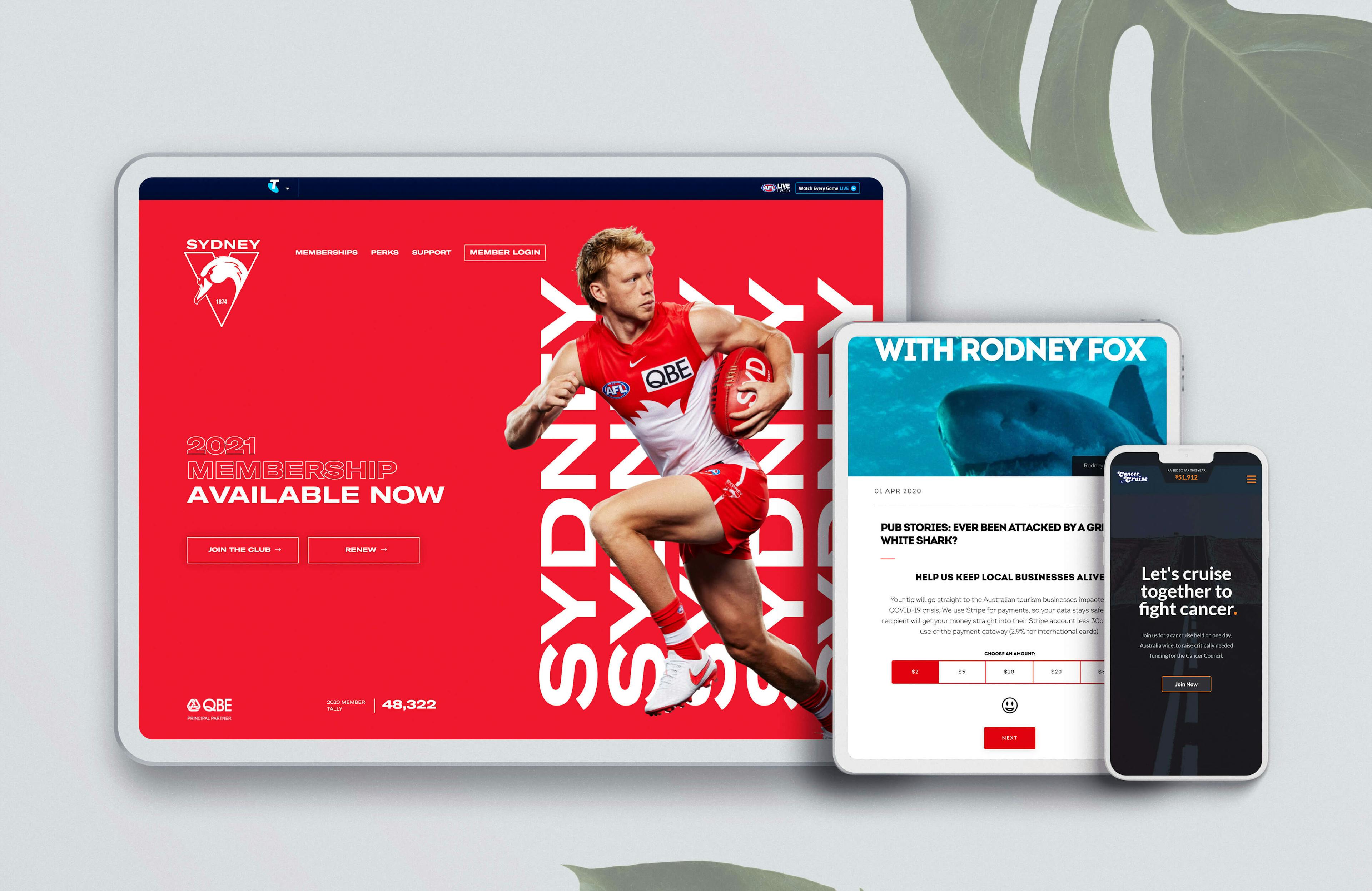Sydney Swans website mockups